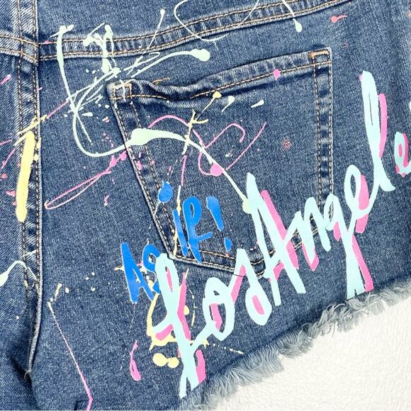 Hollister Low Rise Short-Short Jean Short Distressed Pain Splashed Woman size 27 - Picture 4 of 6